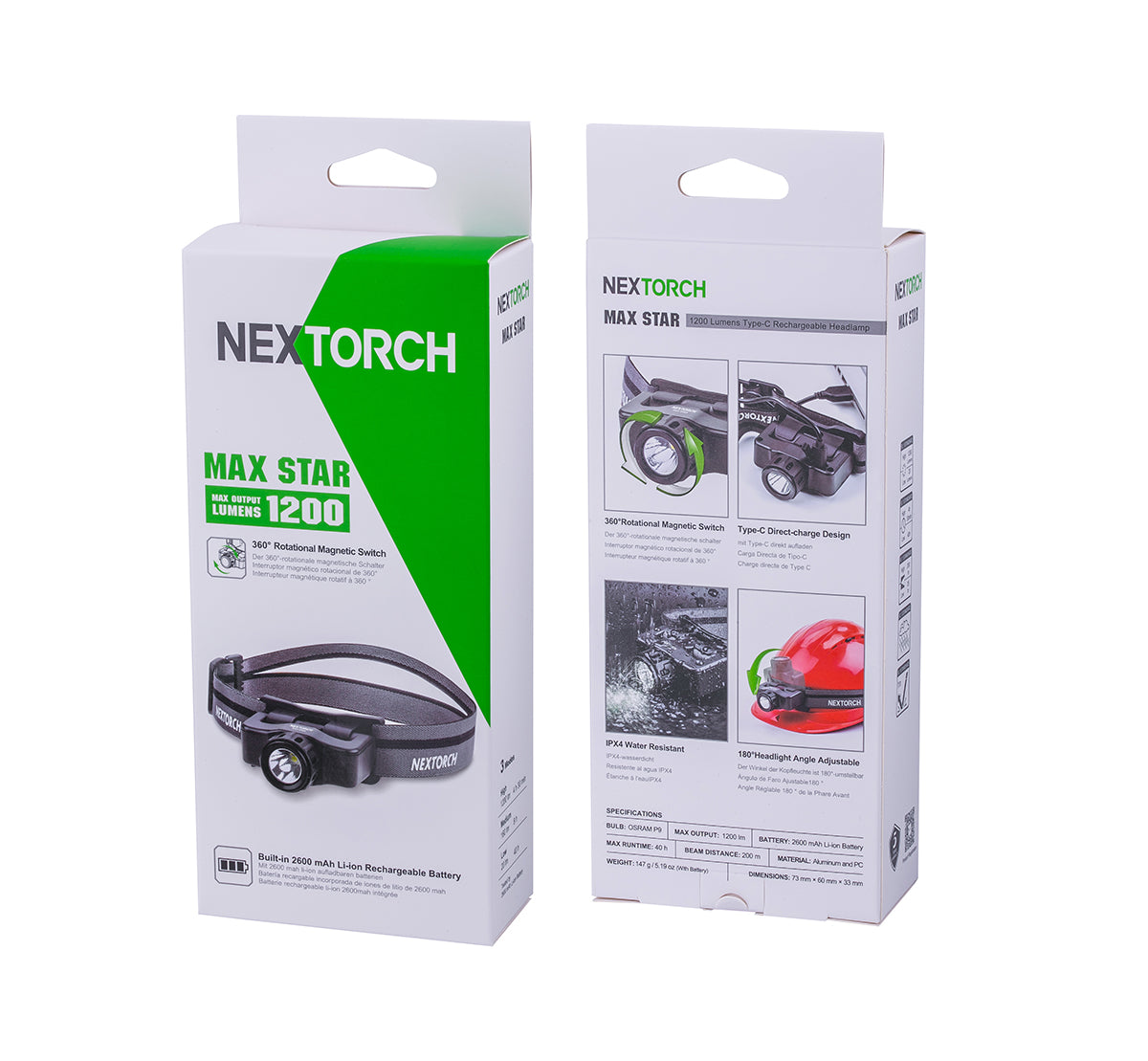 NEXTORCH Max Star | 1200 Lumen Rechargeable LED Headlamp