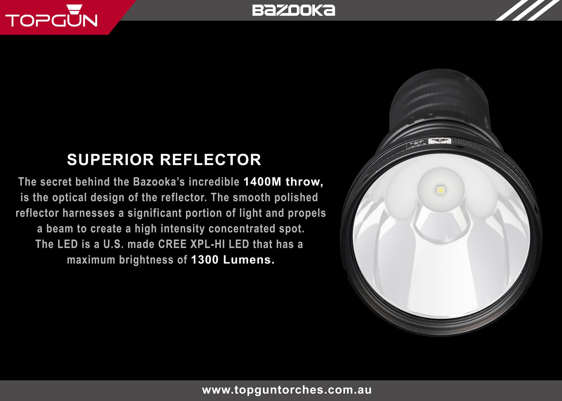 Top Gun Bazooka Camping Torch- 1400 metre beam distance
